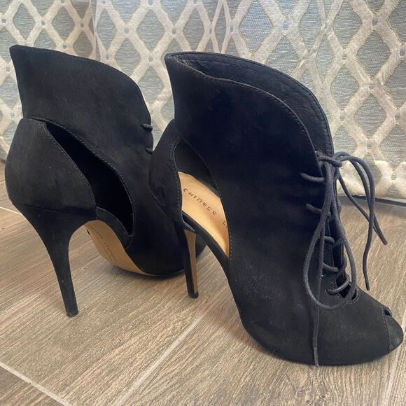 Chinese Laundry 4.5” Black LaceUp Stiletto Open Toe Booties Women’s US 8.5 - Picture 6 of 8